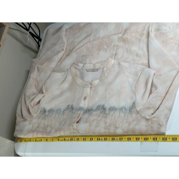 Soft Surroundings Top Women Large Tan Tunic Sheer Artsy Watercolor Boho Travel - Picture 9 of 10